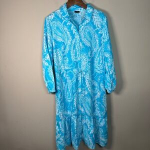Talbots Blue White Paisley Linen Blend Shirtdress NO SIZE Maybe 2X